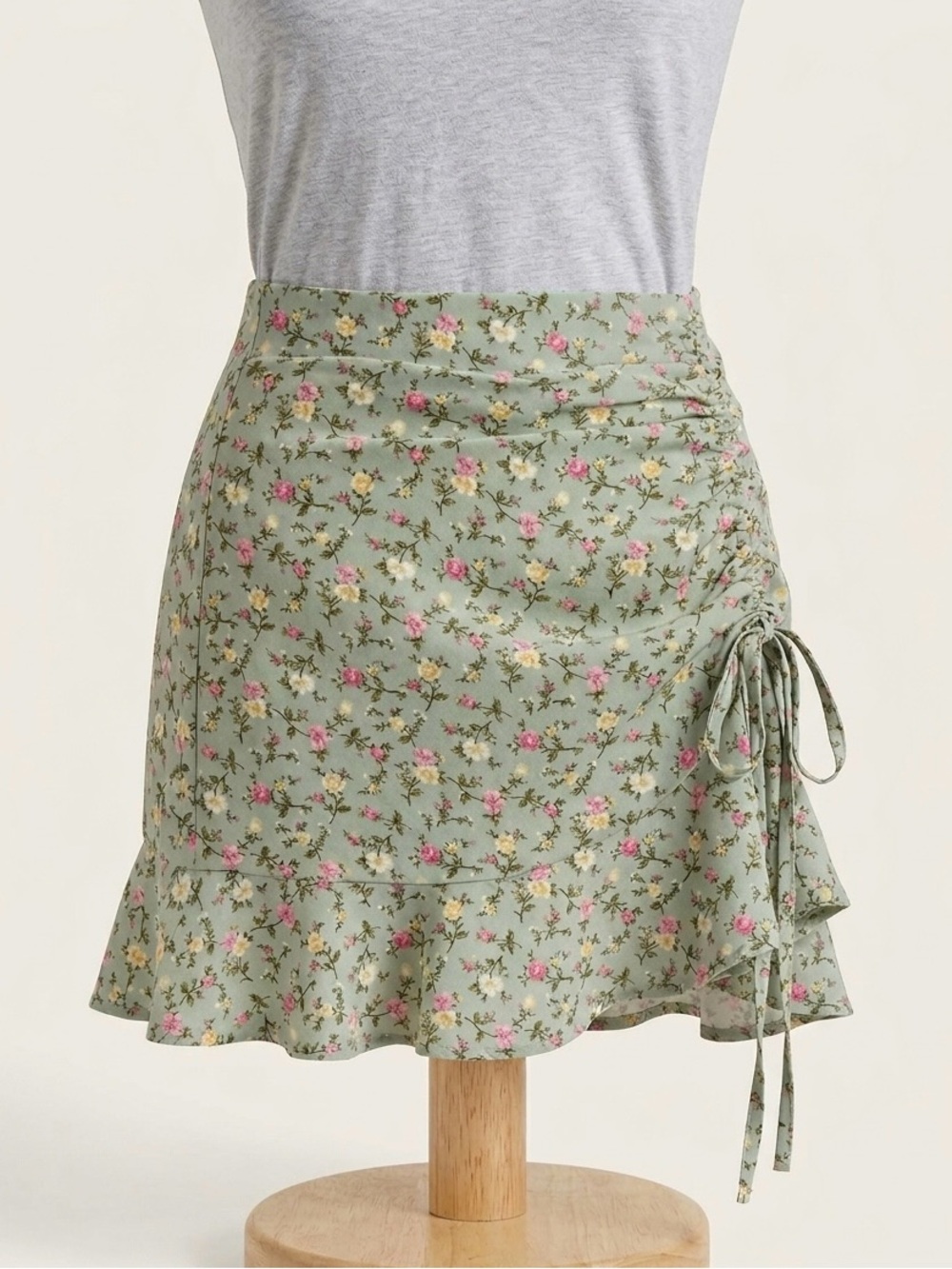 Forever 21 Sage Green Floral Ruffle Tie-Skirt